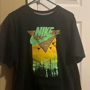 Nike Black Tee with Green Swoosh and Yellow Graphic
